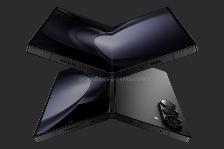 Renderings des Samsung Galaxy Z Fold 6, die die Vorder- und Rückseite des Telefons zeigen.